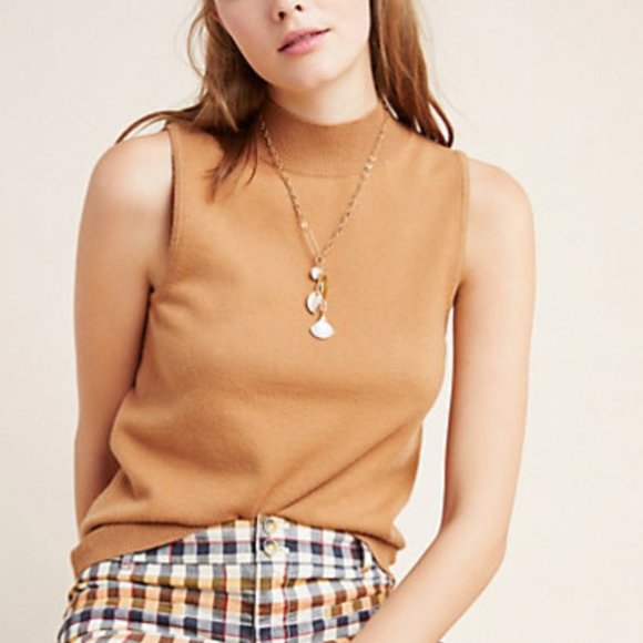 Anthropologie Tops - NWT anthropologie tan suzy mock neck sweater tank